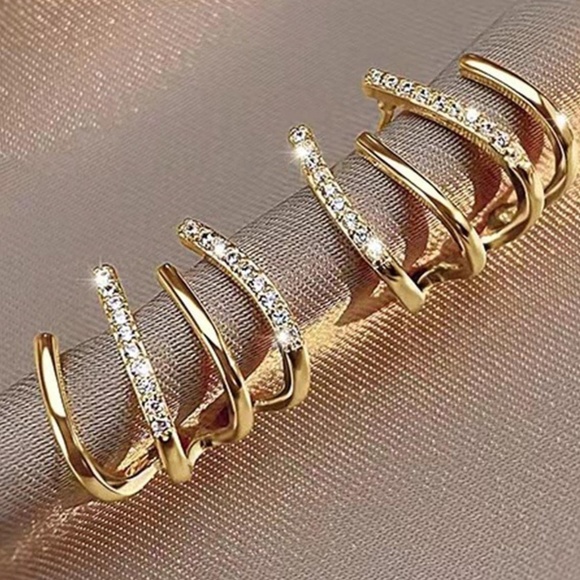 Gold tone Rhinestone Ear Cuff Earrings - Picture 4 of 4